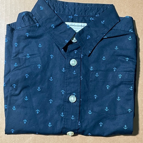 Amazon Essentials Blue Casual Button Down Shirt Nautical Print - Picture 1 of 6